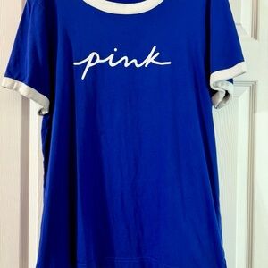 VS PINK Short Sleeve Tshirt With White Trim, LOGO, Side Slits, XL, NWT!